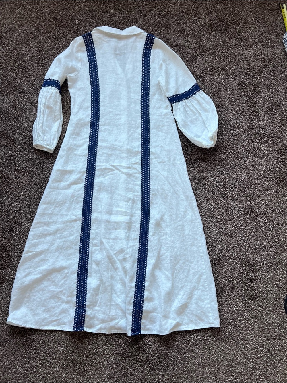 Soft Surroundings White Linen Maxi Dress with Navy Trim  dress for beach 100/% - Picture 2 of 6